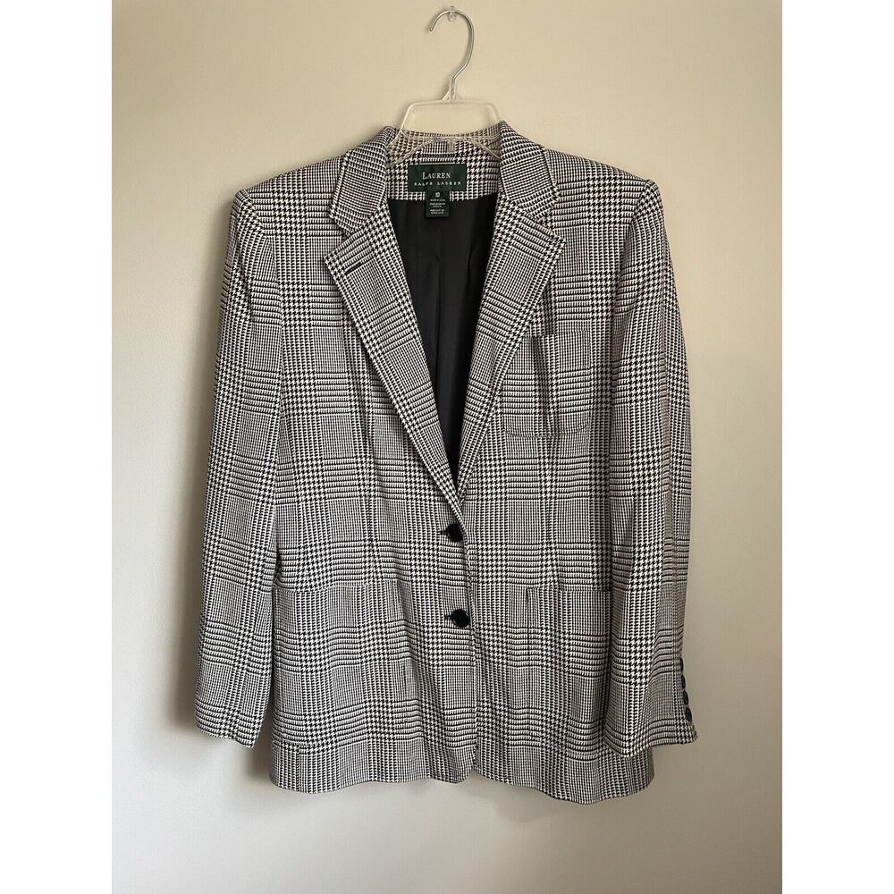 Lauren Ralph Lauren Women's One Button Houndstooth Print Blazer Black Size 10
